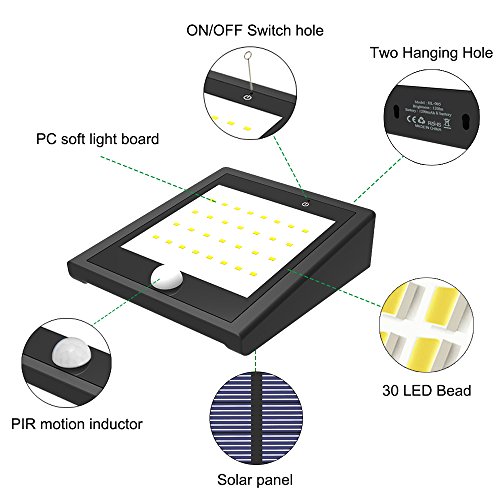 30 LED Solarleuchten für Außen, Soft Digits Wasserfest Solar Wandleuchte mit Bewegungssensor Kabellos Bewegungsmelder Solarlampe für Garten Patio Weg - 