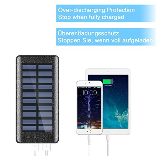 OLEBR Solar Ladegerät Powerbank 24000 mAh externes batterien Handy Solarladegeräte mit Highspeed-Eingang, 2 LED-Lampen und 3 Highspeed-Ladeanschlüsse für IOS-, Android- und andere Geräte mit microUSB-Port-Schwarz - 