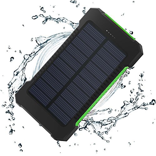 Solar Ladegerät, 10000mAh Dual USB Port Externe Akku, Wasserdichtes Staubdicht und Stoßfeste Tragbare Energienbank Handy-Ladegerät mit LED Licht für Camping Wandern und andere Outdoor Aktivitäten (Grün) - 