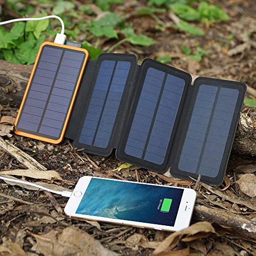 Solar Powerbank X-DRAGON 10000mAh Fatbare Solar Panel Ladegerät Dual USB Solar Batterie für iPhone, Samsung Galaxy ipad usw.(Orange) - 