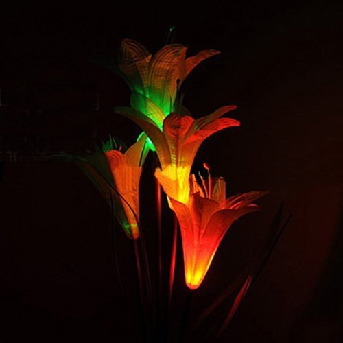 FRE Solarleuchten 4 Kopf Lilien Blumen LED Licht Lampen Garten Rasen Decor - Rot - 
